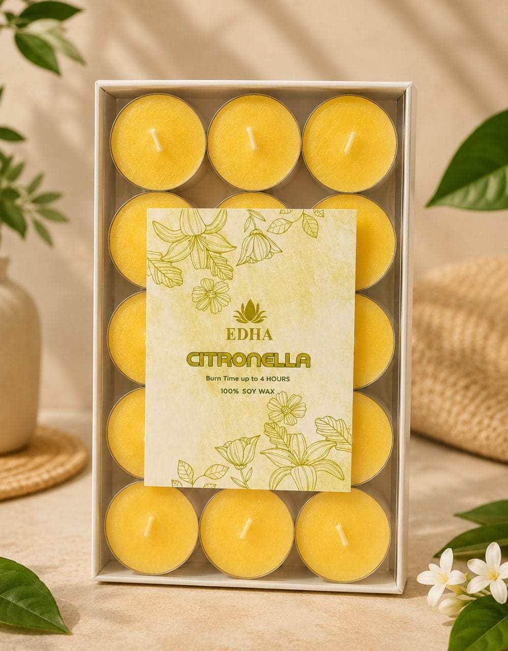 Pack of 30 | T-Lite Scented Candles with Citronella | 100% SoyWax | 4-Hour Burn Time  