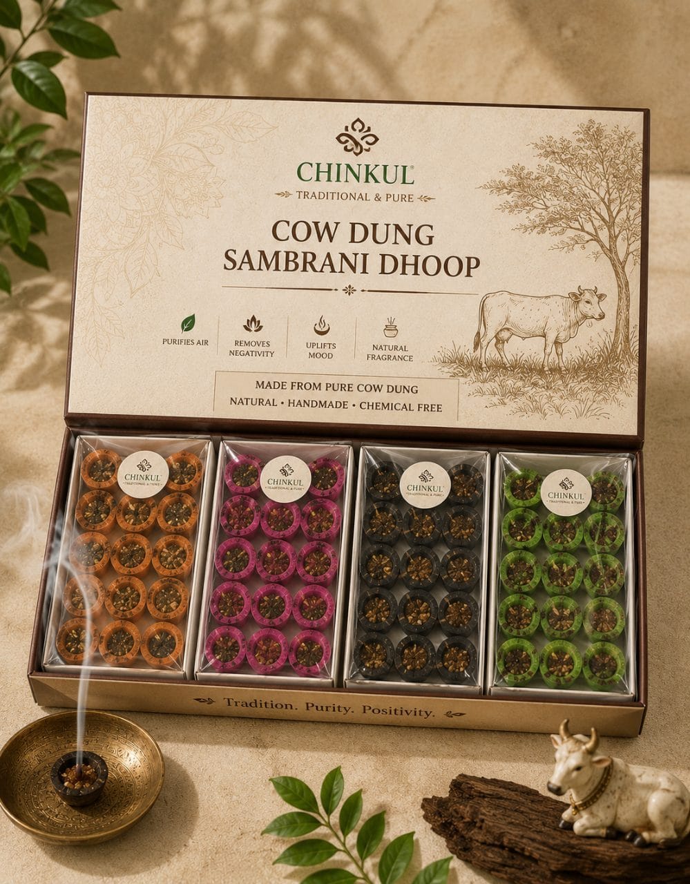 Natural Cow Dung Sambrani Dhoop | Traditional Herbal Incense  